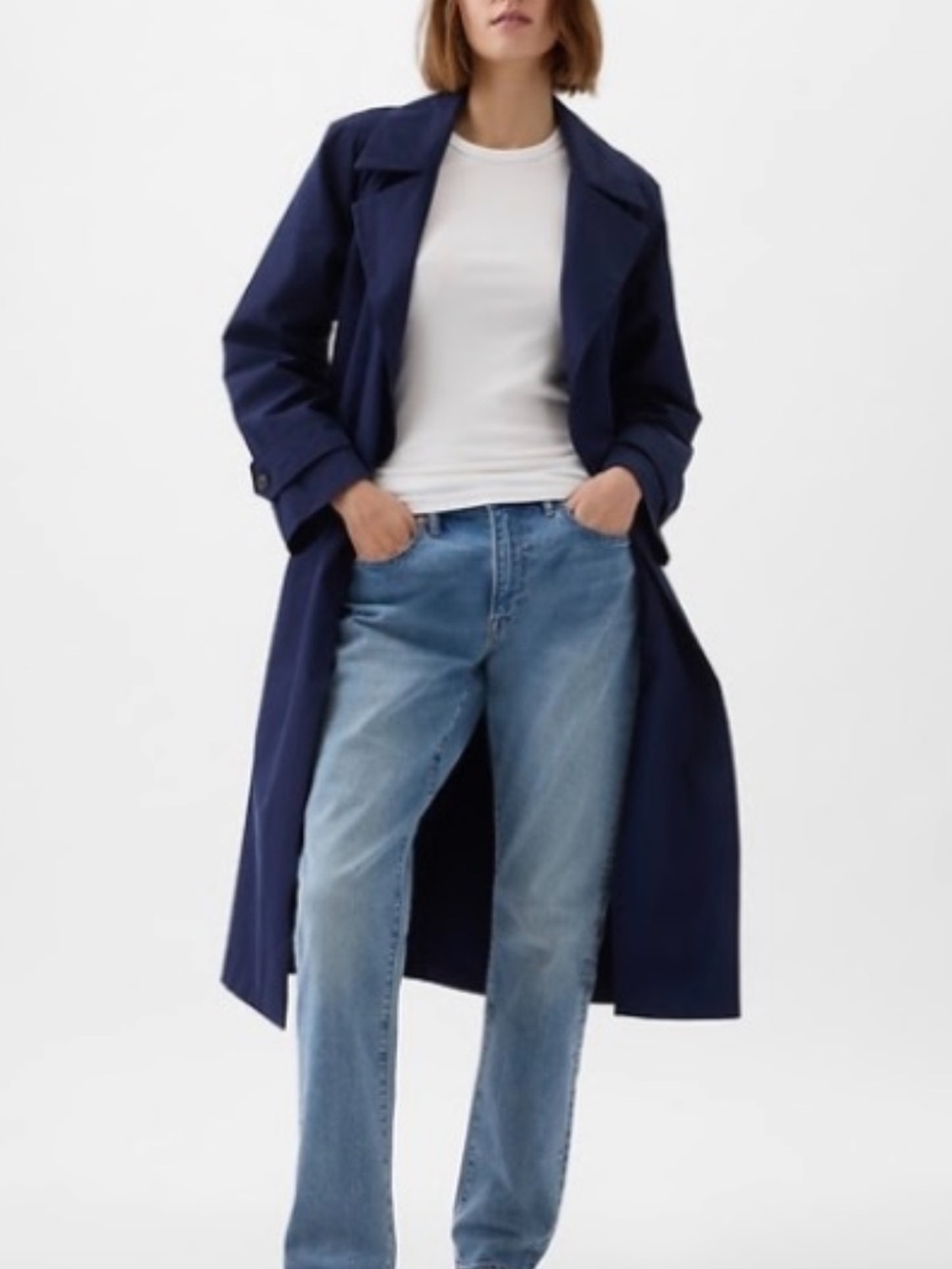 GAP Navy Double-Breasted Long Icon Trench Coat - NWOT - Picture 2 of 10